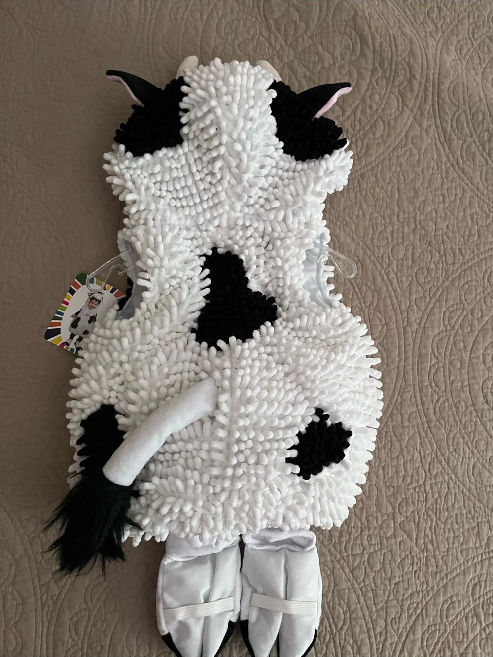Kids Plush Cow Hooded Vest - White & Black